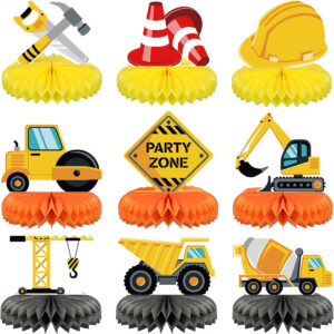 B097916WHT.jpg 9-Piece Construction Theme Honeycomb Table Centerpieces