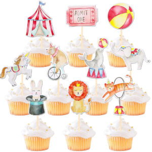 B0CZMDZ9XZ.jpg 40-Piece Vintage Circus Animal Cupcake Toppers for Parties