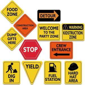B07N39QFXZ.jpg Construction Party Decorations: 12-Piece Truck Sign Set