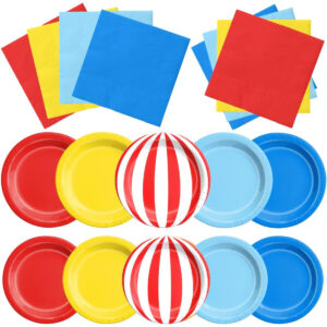 B0FDQVWBVV.jpg 60Pcs Circus Theme Party Plates and Napkins Tableware Set