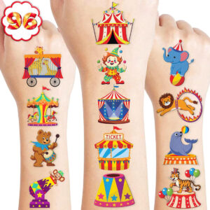 B0DSFX3W1G.jpg 120 PCS Carnival Circus Temporary Tattoos for Kids Party Favors