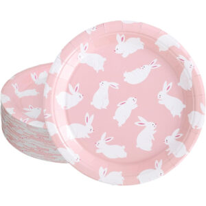 B0DPZRNTHK.jpg Whaline 40 Pcs Pink Bunny Paper Plates for Easter Party Tableware