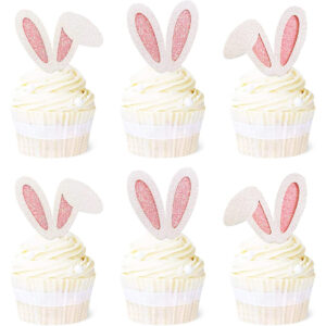 B0BVV8C551.jpg 24 Pack Easter Bunny Ear Cupcake Toppers for Party Decor