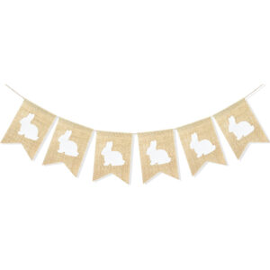 B0855T39GN.jpg Rabbit Burlap Banner for Easter and Bunny Themed Party Decor