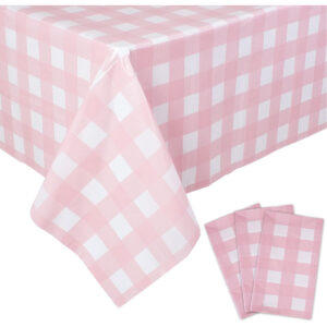B0BHY17BZT.jpg Pink Gingham Tablecloths for Bunny Themed Party Table Setup