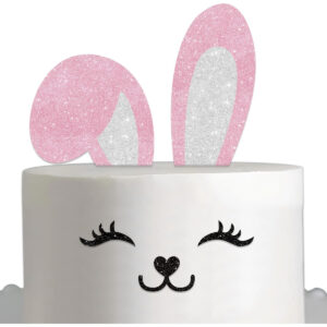 B09TS7YP72.jpg Pink Glitter Bunny Ears Cake Topper for Easter Party Decor