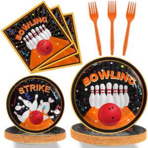 B09Z6PXTZH.jpg 96-Piece Bowling Party Tableware Set for 24 Guests