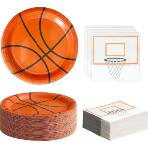 B0F38NBV7V.jpg Basketball Party Supplies: 48-Piece Plates and Napkins Set
