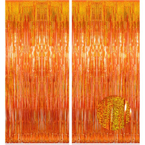 B0FKG7TTSH.jpg Melsan Orange Tinsel Foil Fringe Curtains for Basketball Parties