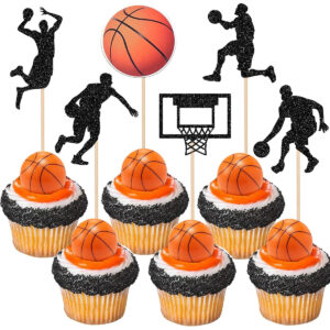 B09TR68FQ5.jpg 24-Piece Basketball Cupcake Toppers for Sports Theme Parties