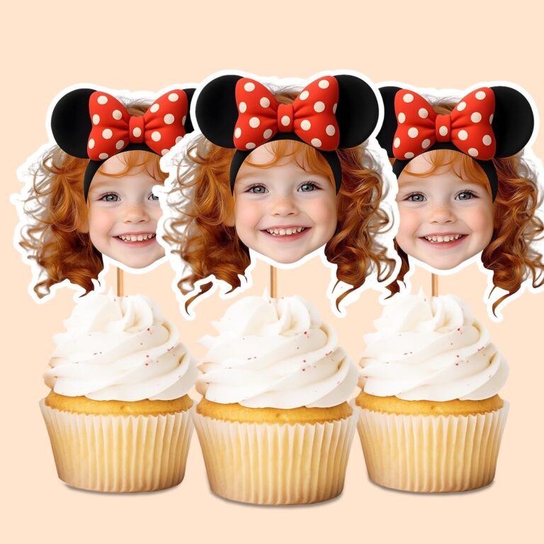Custom Mouse-Ear Portrait Face Cutout – Cupcake Topper Custom Mouse-Ear Portrait Face Cutout shown on a cupcake topper mockup