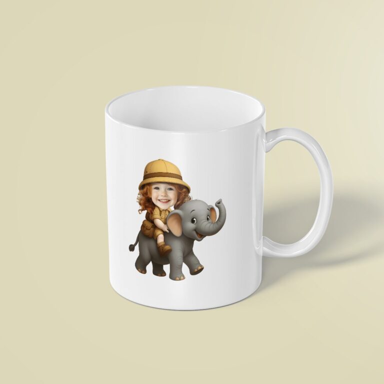 Custom Elephant Safari Tan Safari Shirt Face Cutout – Mug Custom Elephant Safari Tan Safari Shirt Face Cutout shown on a mug mockup