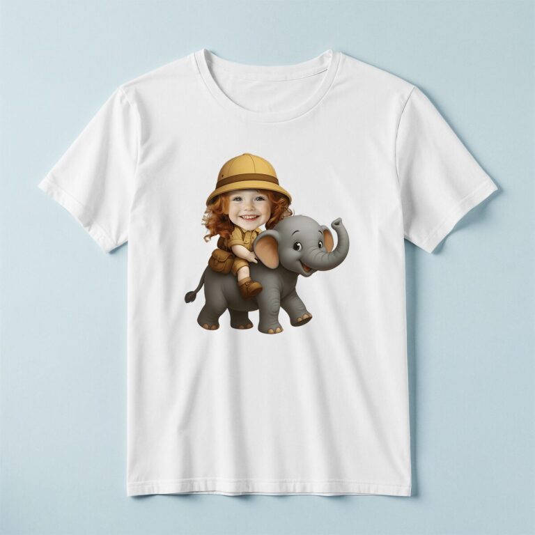 Custom Elephant Safari Tan Safari Shirt Face Cutout – T-shirt Custom Elephant Safari Tan Safari Shirt Face Cutout shown on a T-shirt mockup