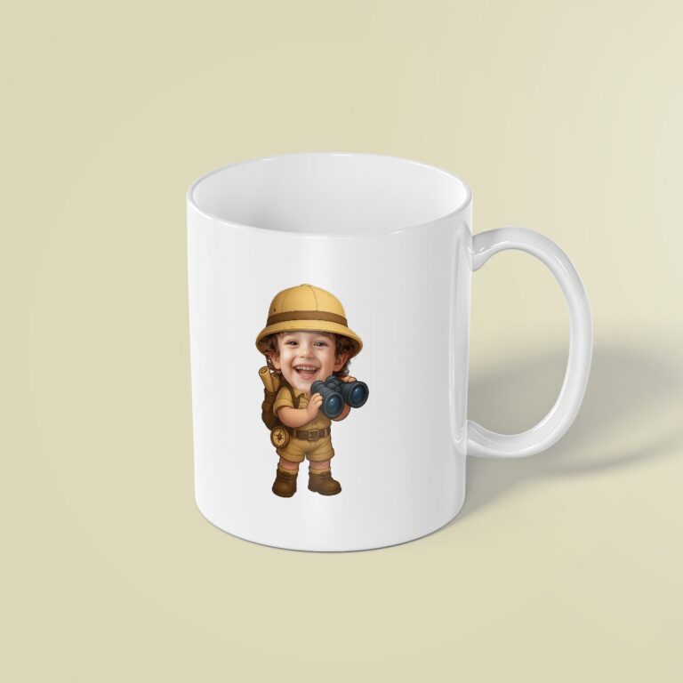 Custom Binoculars Safari Belted Safari Romper Face Cutout – Mug Custom Binoculars Safari Belted Safari Romper Face Cutout shown on a mug mockup