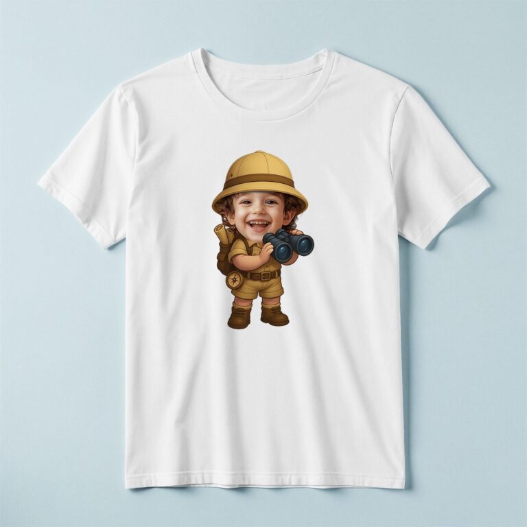 Custom Binoculars Safari Belted Safari Romper Face Cutout – T-shirt Custom Binoculars Safari Belted Safari Romper Face Cutout shown on a T-shirt mockup