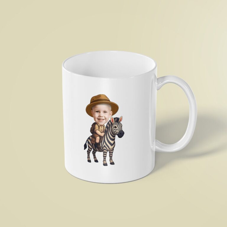 Custom Zebra Safari Rider Brown Safari Hat Face Cutout – Mug Custom Zebra Safari Rider Brown Safari Hat Face Cutout shown on a mug mockup