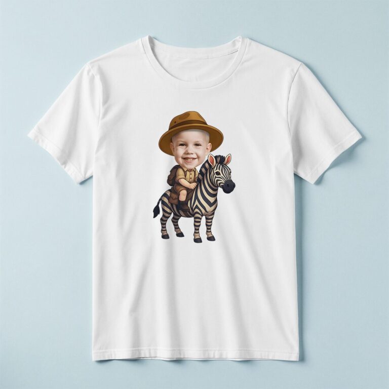 Custom Zebra Safari Rider Brown Safari Hat Face Cutout – T-shirt Custom Zebra Safari Rider Brown Safari Hat Face Cutout shown on a T-shirt mockup