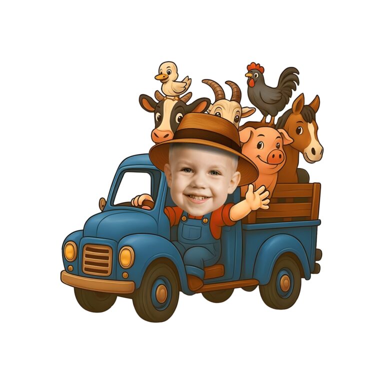 Custom Farm Truck Driver with Barnyard Animals Face Cutout – Original Custom Farm Truck Driver with Barnyard Animals Face Cutout design preview