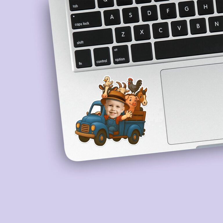 Custom Farm Truck Driver with Barnyard Animals Face Cutout – Sticker Custom Farm Truck Driver with Barnyard Animals Face Cutout shown on a sticker mockup