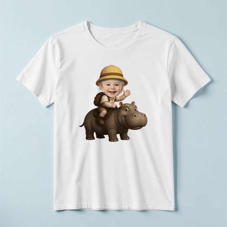 Custom Hippopotamus Safari Explorer Tan Outfit Face Cutout – T-shirt Custom Hippopotamus Safari Explorer Tan Outfit Face Cutout shown on a T-shirt mockup