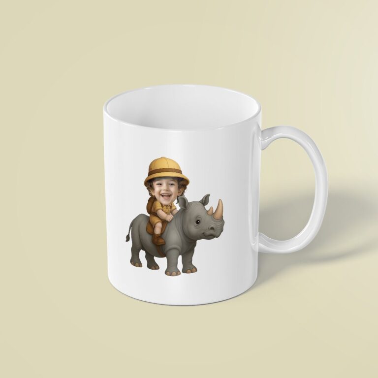 Custom Rhinoceros Safari Explorer Face Cutout – Mug Custom Rhinoceros Safari Explorer Face Cutout shown on a mug mockup