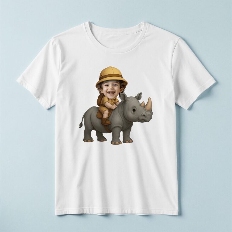 Custom Rhinoceros Safari Explorer Face Cutout – T-shirt Custom Rhinoceros Safari Explorer Face Cutout shown on a T-shirt mockup