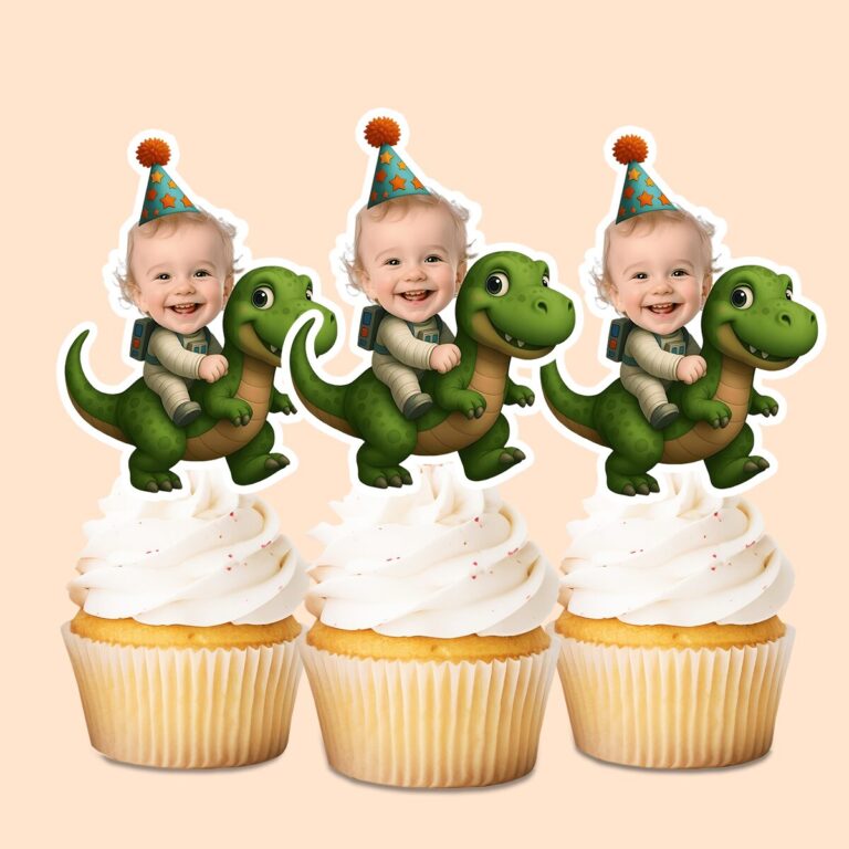 Custom Birthday Rider Face Cutout – Cupcake Topper Custom Birthday Rider Face Cutout shown on a cupcake topper mockup