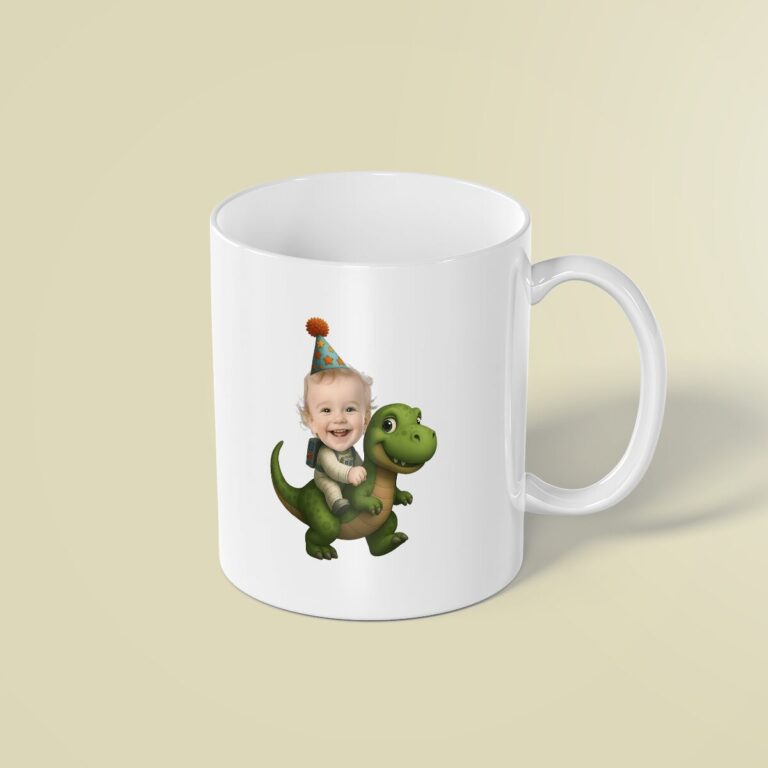 Custom Birthday Rider Face Cutout – Mug Custom Birthday Rider Face Cutout shown on a mug mockup