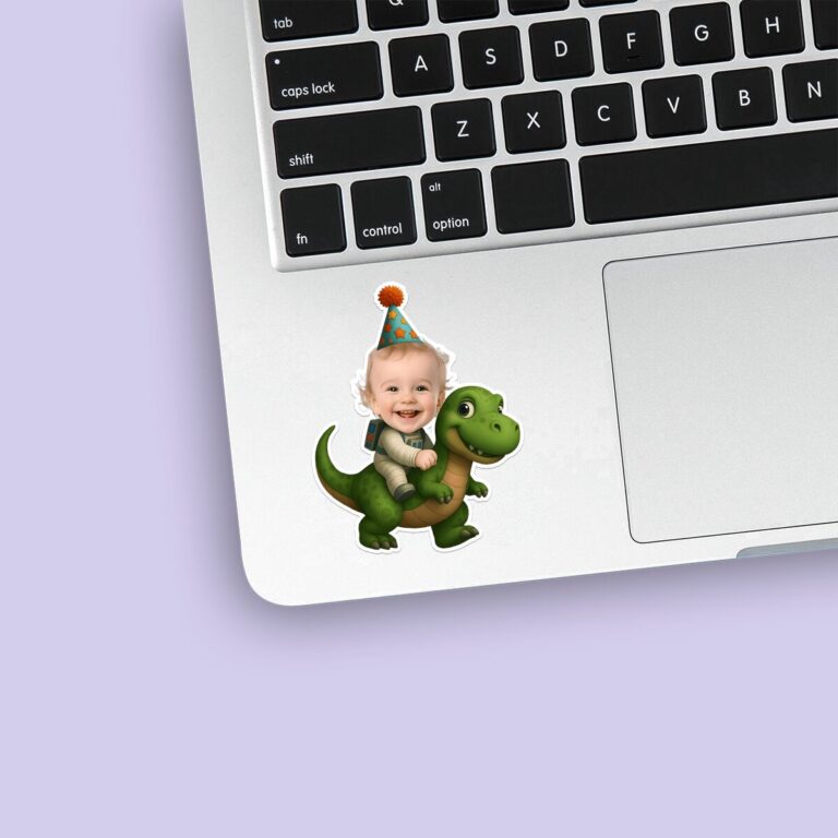Custom Birthday Rider Face Cutout – Sticker Custom Birthday Rider Face Cutout shown on a sticker mockup