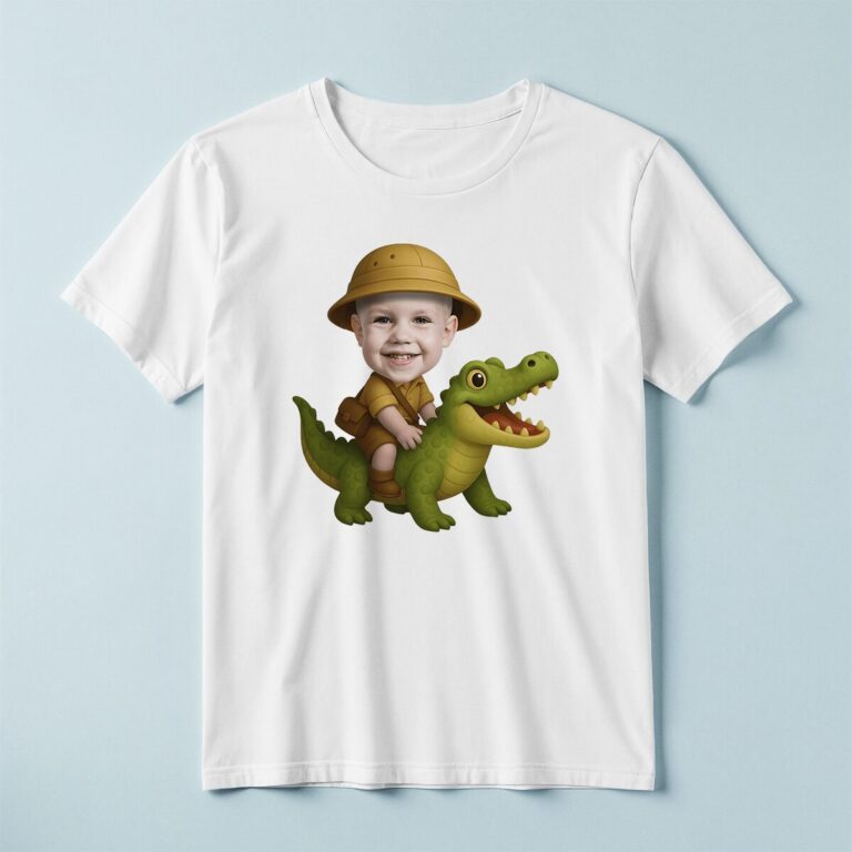 Custom Crocodile Safari Mustard Safari Outfit Face Cutout – T-shirt Custom Crocodile Safari Mustard Safari Outfit Face Cutout shown on a T-shirt mockup