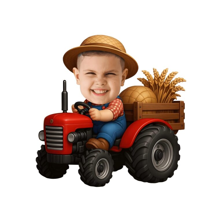Custom Farm Child Driving a Red Tractor Face Cutout – Original Custom Farm Child Driving a Red Tractor Face Cutout design preview