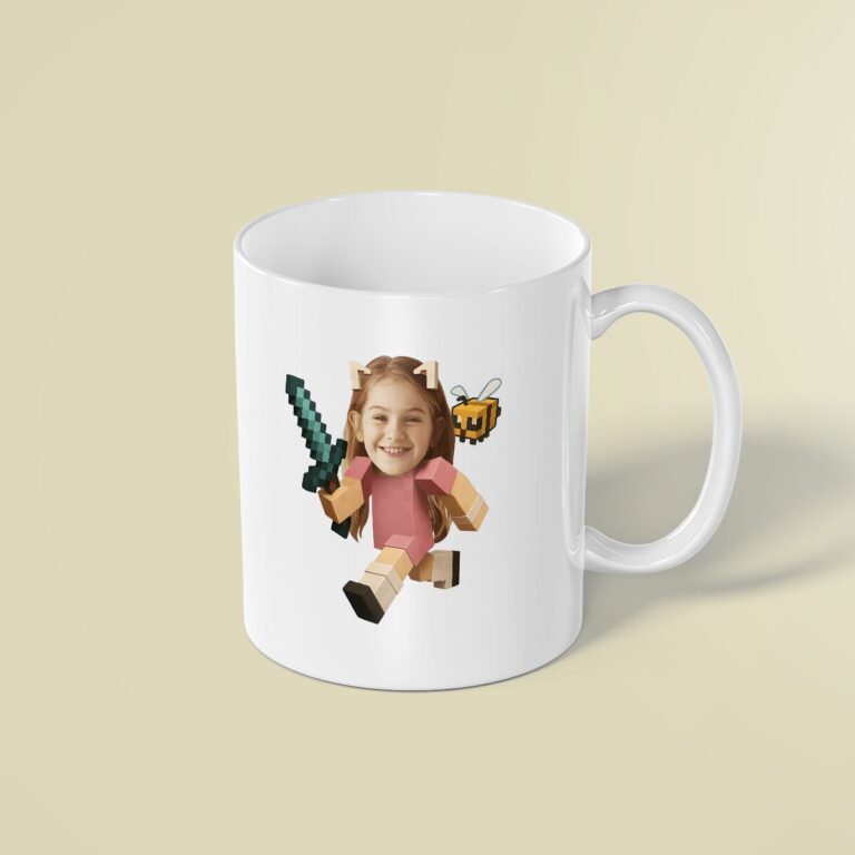 Custom Pixel-Style Adventurer Face Cutout – Mug Custom Pixel-Style Adventurer Face Cutout shown on a mug mockup