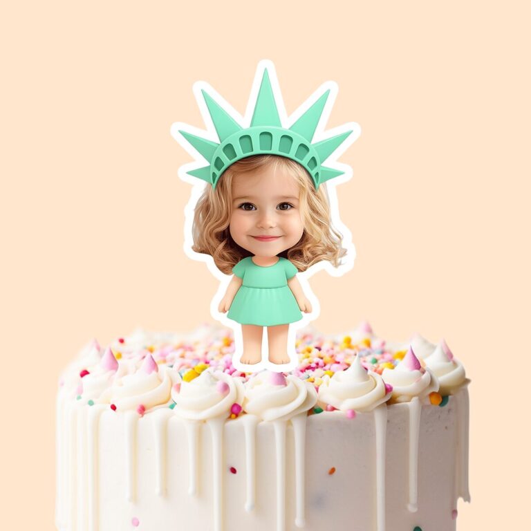 Custom Statue of Liberty-Style Character Face Cutout – Cake Topper Custom Statue of Liberty-Style Character Face Cutout shown on a cake topper mockup