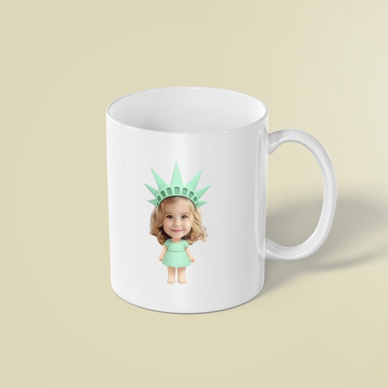 Custom Statue of Liberty-Style Character Face Cutout – Mug Custom Statue of Liberty-Style Character Face Cutout shown on a mug mockup