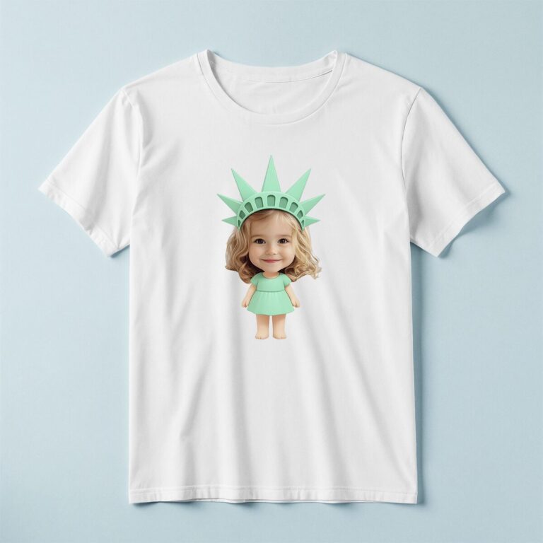Custom Statue of Liberty-Style Character Face Cutout – T-shirt Custom Statue of Liberty-Style Character Face Cutout shown on a T-shirt mockup