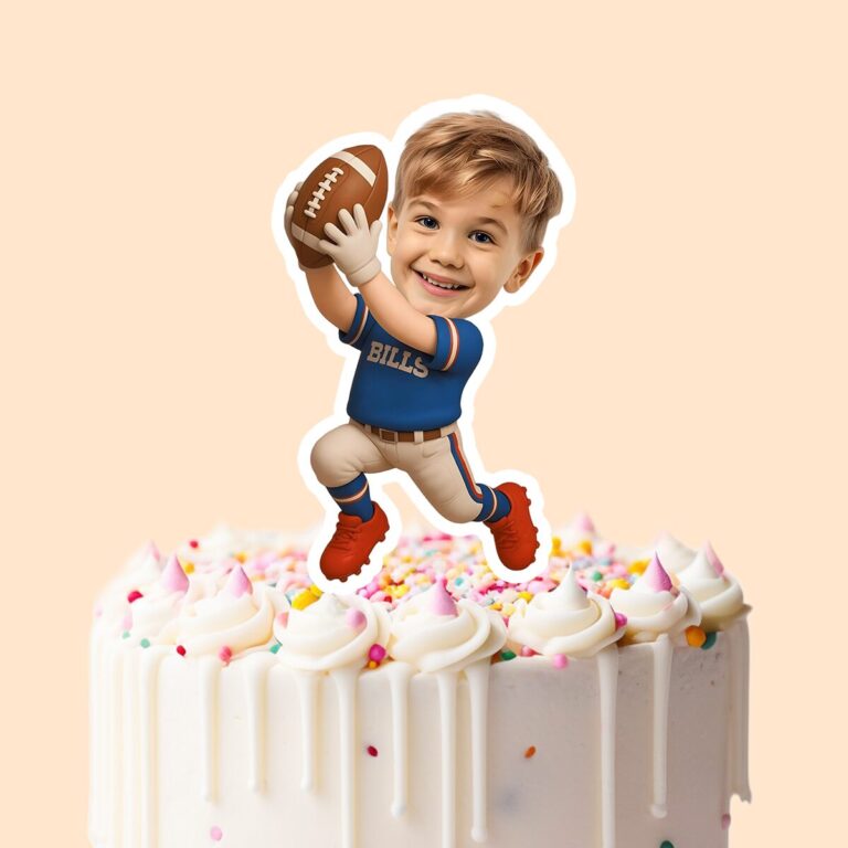 Custom Blue-Uniform Blue Sleeveless Jersey Face Cutout – Cake Topper Custom Blue-Uniform Blue Sleeveless Jersey Face Cutout shown on a cake topper mockup