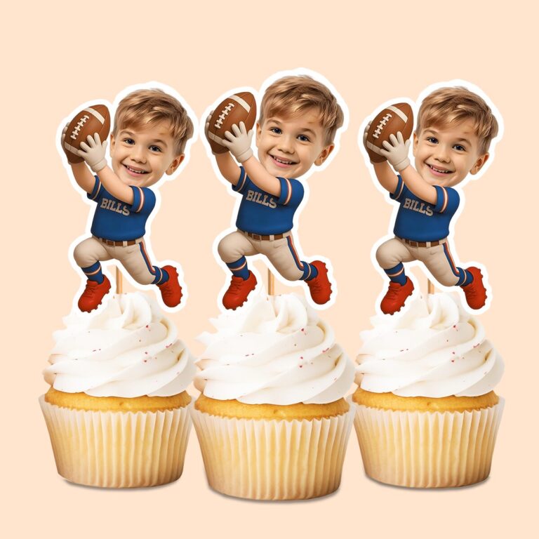 Custom Blue-Uniform Blue Sleeveless Jersey Face Cutout – Cupcake Topper Custom Blue-Uniform Blue Sleeveless Jersey Face Cutout shown on a cupcake topper mockup