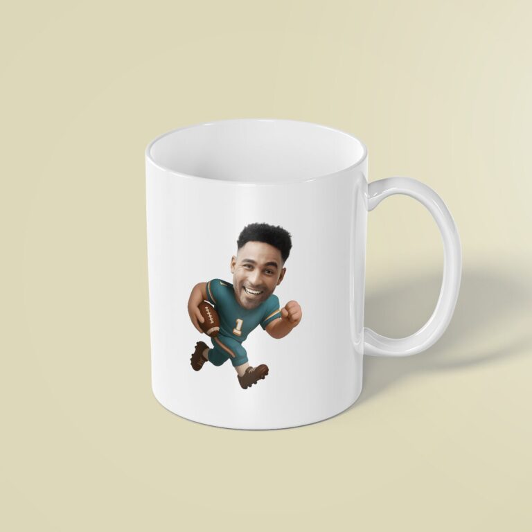 Custom Teal-Uniform Football Ball Carrier Face Cutout – Mug Custom Teal-Uniform Football Ball Carrier Face Cutout shown on a mug mockup