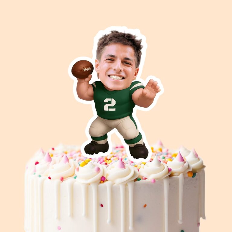 Custom Green Number 2 Football Runner Face Cutout – Cake Topper Custom Green Number 2 Football Runner Face Cutout shown on a cake topper mockup