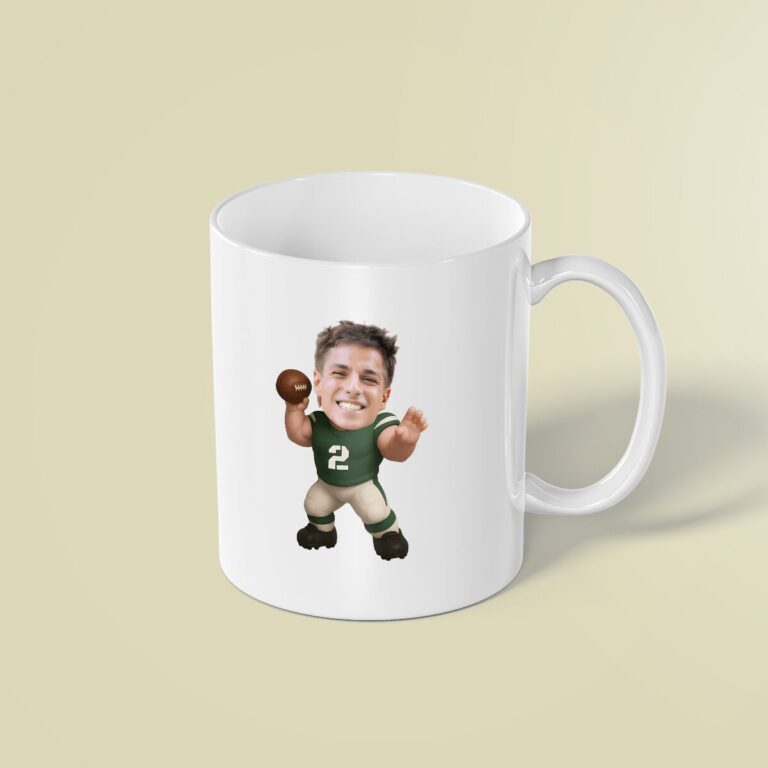 Custom Green Number 2 Football Runner Face Cutout – Mug Custom Green Number 2 Football Runner Face Cutout shown on a mug mockup