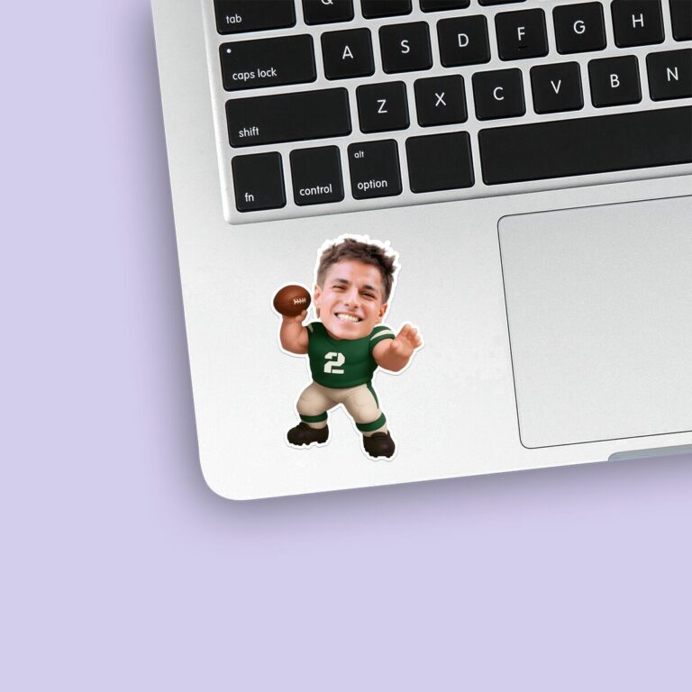 Custom Green Number 2 Football Runner Face Cutout – Sticker Custom Green Number 2 Football Runner Face Cutout shown on a sticker mockup
