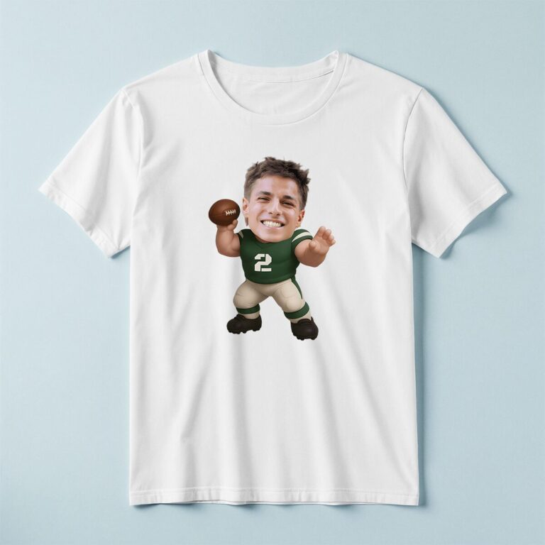 Custom Green Number 2 Football Runner Face Cutout – T-shirt Custom Green Number 2 Football Runner Face Cutout shown on a T-shirt mockup