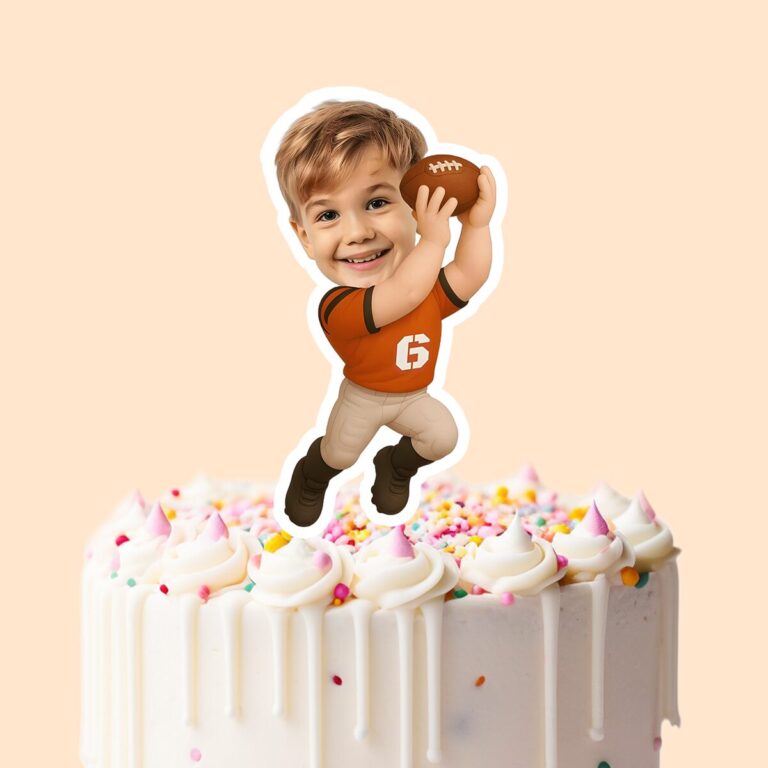 Custom Orange Number 6 Football Runner Face Cutout – Cake Topper Custom Orange Number 6 Football Runner Face Cutout shown on a cake topper mockup