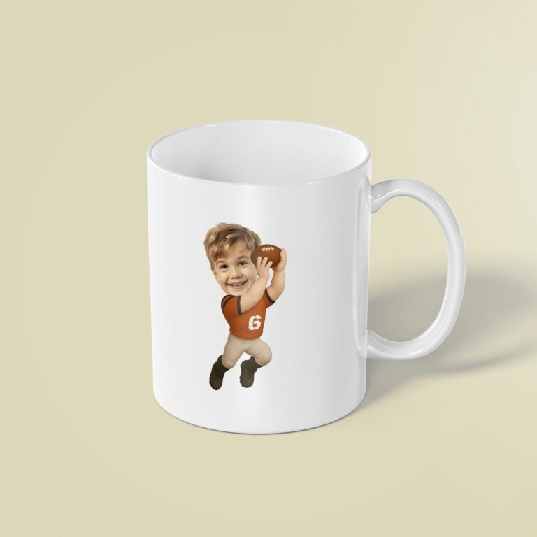 Custom Orange Number 6 Football Runner Face Cutout – Mug Custom Orange Number 6 Football Runner Face Cutout shown on a mug mockup