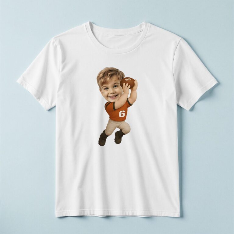 Custom Orange Number 6 Football Runner Face Cutout – T-shirt Custom Orange Number 6 Football Runner Face Cutout shown on a T-shirt mockup