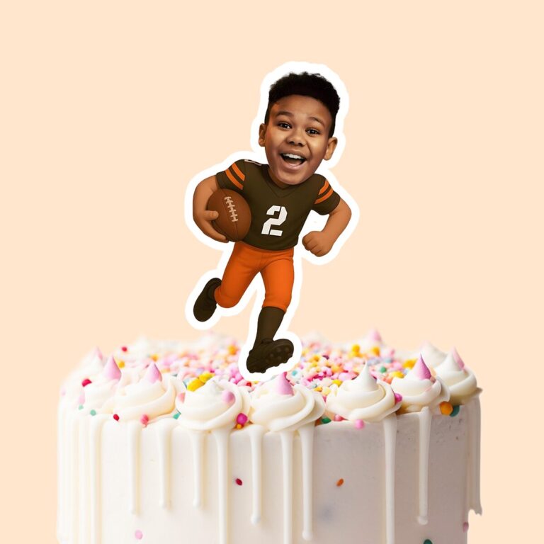 Custom Brown Number 2 Football Runner Face Cutout – Cake Topper Custom Brown Number 2 Football Runner Face Cutout shown on a cake topper mockup