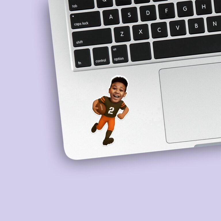 Custom Brown Number 2 Football Runner Face Cutout – Sticker Custom Brown Number 2 Football Runner Face Cutout shown on a sticker mockup