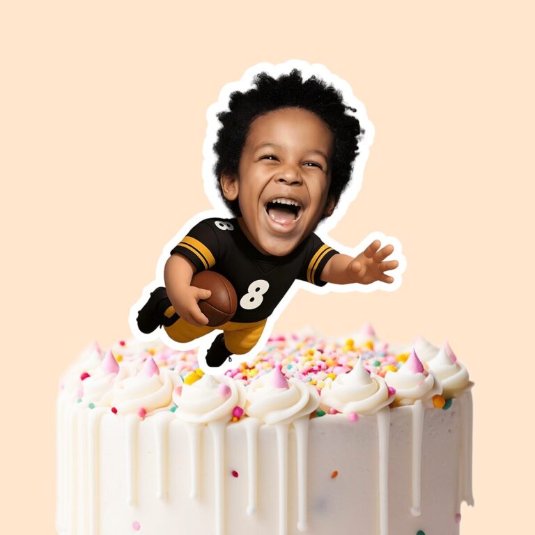 Custom Black Number 8 Diving Ball Carrier Face Cutout – Cake Topper Custom Black Number 8 Diving Ball Carrier Face Cutout shown on a cake topper mockup