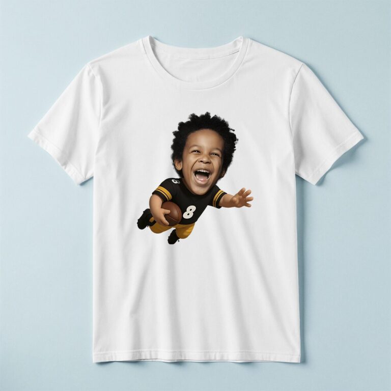 Custom Black Number 8 Diving Ball Carrier Face Cutout – T-shirt Custom Black Number 8 Diving Ball Carrier Face Cutout shown on a T-shirt mockup