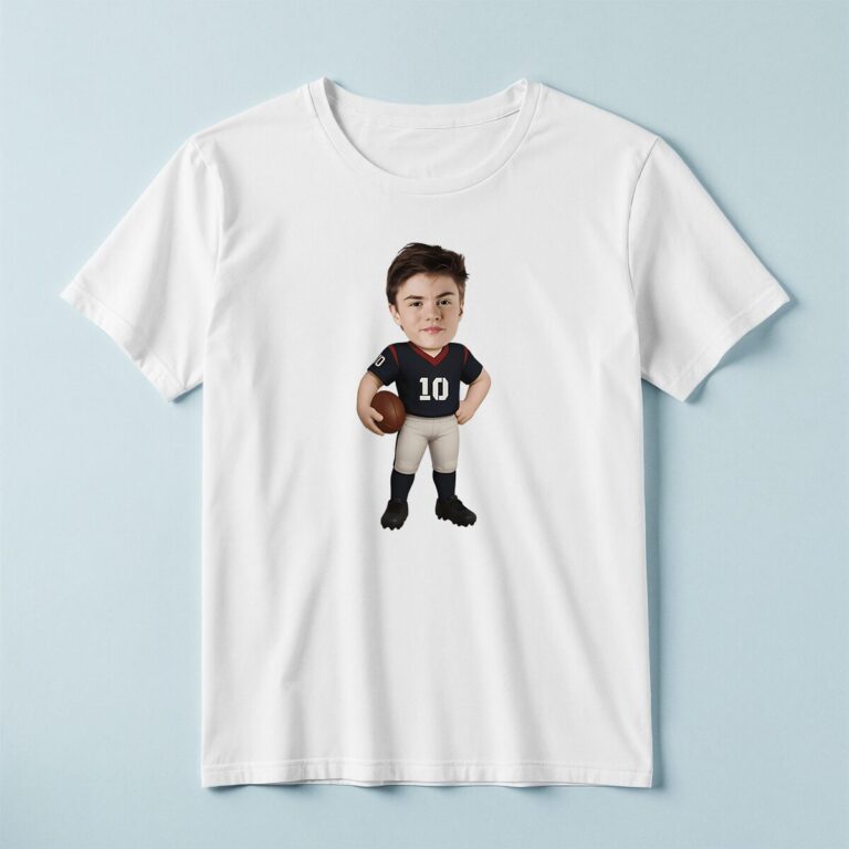 Custom Black-And-Red Number 10 Football Player Face Cutout – T-shirt Custom Black-And-Red Number 10 Football Player Face Cutout shown on a T-shirt mockup